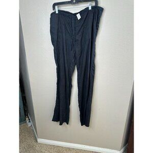 London Jeans Womens Black Linen Wide-Leg Pants Size L Relaxed Fit Casual Style